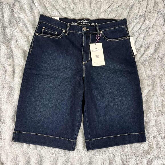 Gloria Vanderbilt Bermuda Shorts Women 12 Dark Wash Denim High Rise Stretch NWT - Picture 1 of 12